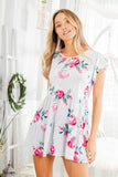 RUFFLED FLORAL GREY TOP