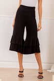 GREY RUFFLE-TRIM CAPRI PANT