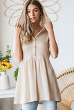 ET7057-10 HOODIE SOLID WAFFLE BABYDOLL TOP WITH BUTTON: LILAC / 2-2-2 (S-M-L)