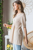 ET7057-10 HOODIE SOLID WAFFLE BABYDOLL TOP WITH BUTTON: LILAC / 2-2-2 (S-M-L)