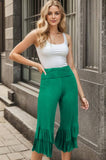 GREY RUFFLE-TRIM CAPRI PANT