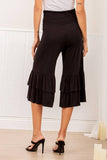 GREY RUFFLE-TRIM CAPRI PANT