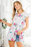 RUFFLED FLORAL GREY TOP