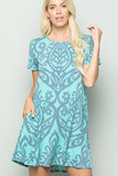 MINT DAMASK PRINT DRESS