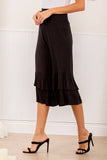 GREY RUFFLE-TRIM CAPRI PANT