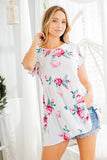 RUFFLED FLORAL GREY TOP