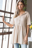 ET7057-10 HOODIE SOLID WAFFLE BABYDOLL TOP WITH BUTTON: LILAC / 2-2-2 (S-M-L)
