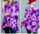Purple tie dye sharkbite hem tunic