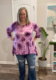 Purple tie dye sharkbite hem tunic