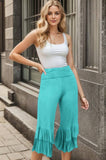 GREY RUFFLE-TRIM CAPRI PANT