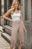GREY RUFFLE-TRIM CAPRI PANT