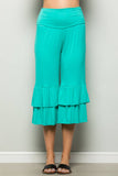 GREY RUFFLE-TRIM CAPRI PANT