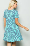 MINT DAMASK PRINT DRESS