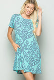 MINT DAMASK PRINT DRESS