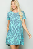 MINT DAMASK PRINT DRESS