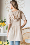 ET7057-10 HOODIE SOLID WAFFLE BABYDOLL TOP WITH BUTTON: LILAC / 2-2-2 (S-M-L)