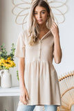 ET7057-10 HOODIE SOLID WAFFLE BABYDOLL TOP WITH BUTTON: LILAC / 2-2-2 (S-M-L)