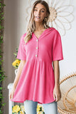 ET7057-10 HOODIE SOLID WAFFLE BABYDOLL TOP WITH BUTTON: LILAC / 2-2-2 (S-M-L)
