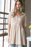 ET7057-10 HOODIE SOLID WAFFLE BABYDOLL TOP WITH BUTTON: LILAC / 2-2-2 (S-M-L)