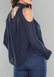 Navy Cold Shoulder Choker Top