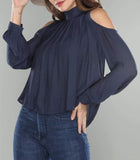 Navy Cold Shoulder Choker Top
