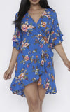 Blue floral wrap hi lo dress