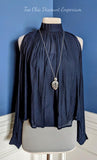 Navy Cold Shoulder Choker Top