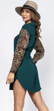 Hunter Green Leopard Sleeve Dress/Tunic